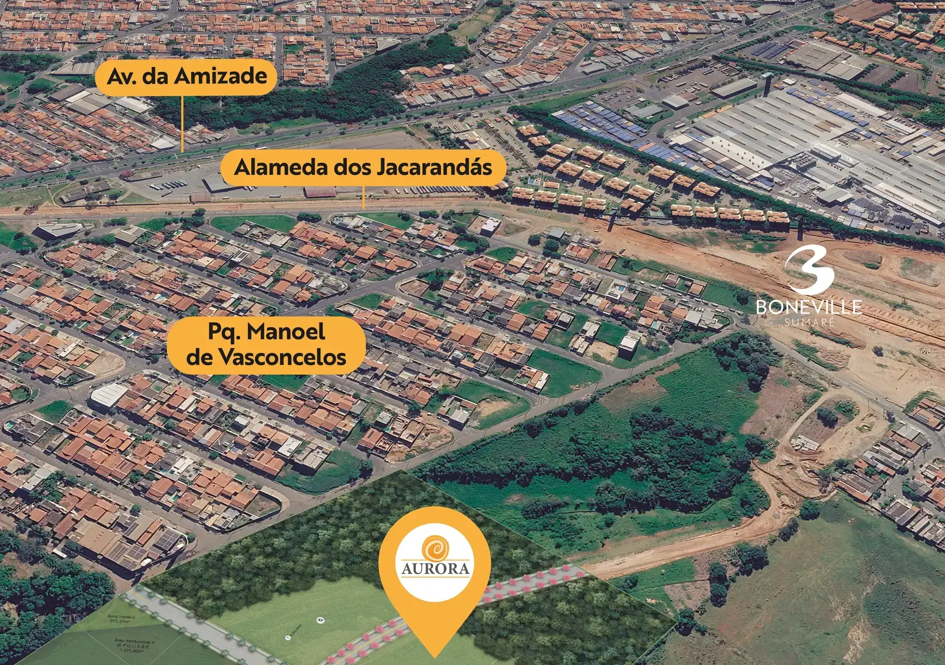 Mapa mostrando o Aurora Sumaré a 2 minutos da Av. da Amizade